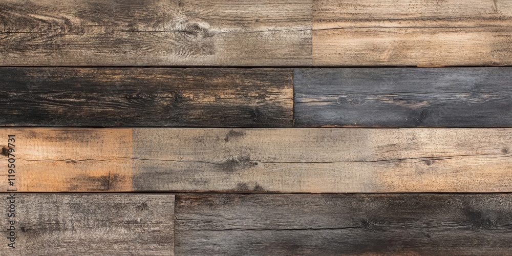 Wood texture in rich shades of brown and gray with varying plank widths and ample copy space for design applications. Wood texture in rich shades of brown and gray with varying plank widths and ample copy space for design applications.