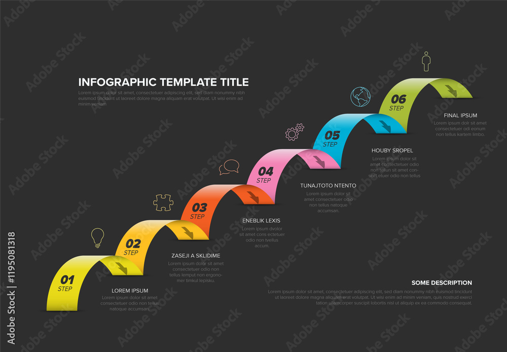Colorful Six-Step Jumps Infographic Template on Dark Background