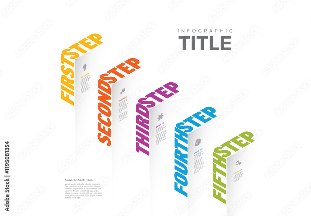 Five Step Infographic Design Template with Colorful Text on the edge