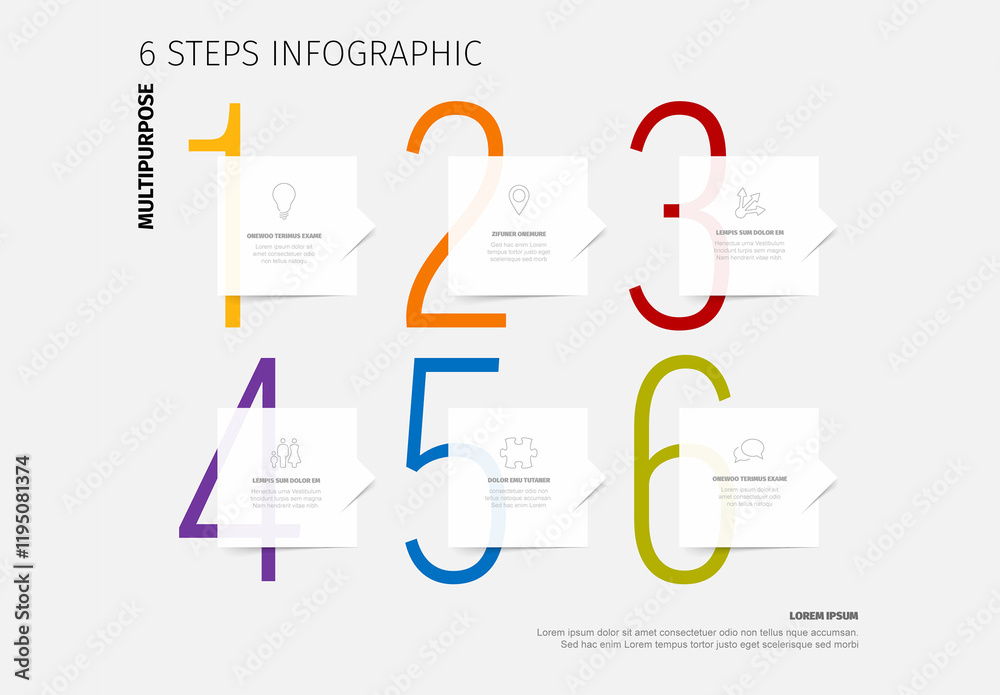 Colorful Six Step Process Progress Infographic Layout Design Template