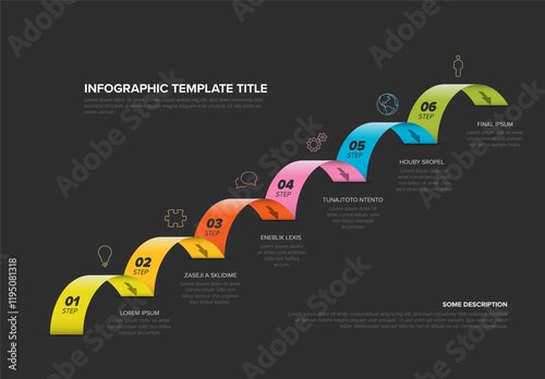 Colorful Six-Step Jumps Infographic Template on Dark Background