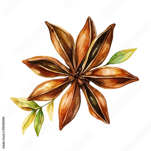 A watercolor illustration of an Anise plant, isolated on a white background. Anise vector.

