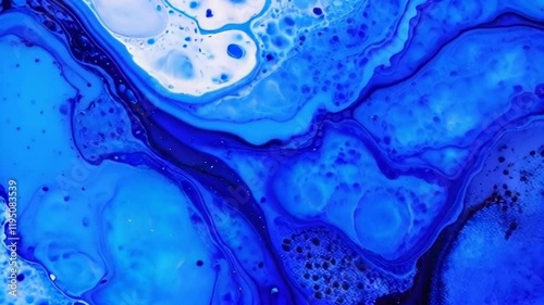 An abstract depiction of swirling blue liquids, showcasing vibrant colors and fluid textures, evoking creativity and modern design.