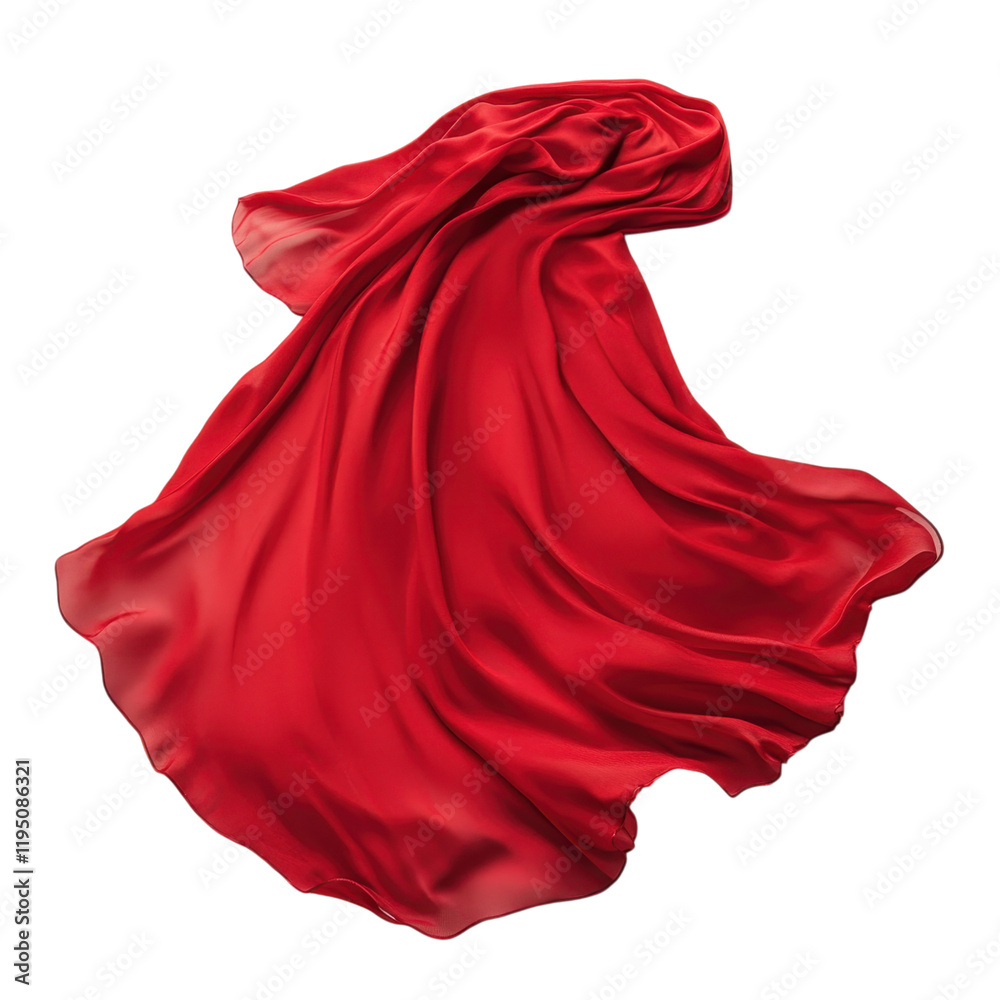 Naklejka premium Dramatic Red Fabric Draped in Elegant Swirls: A Study in Texture and Flow