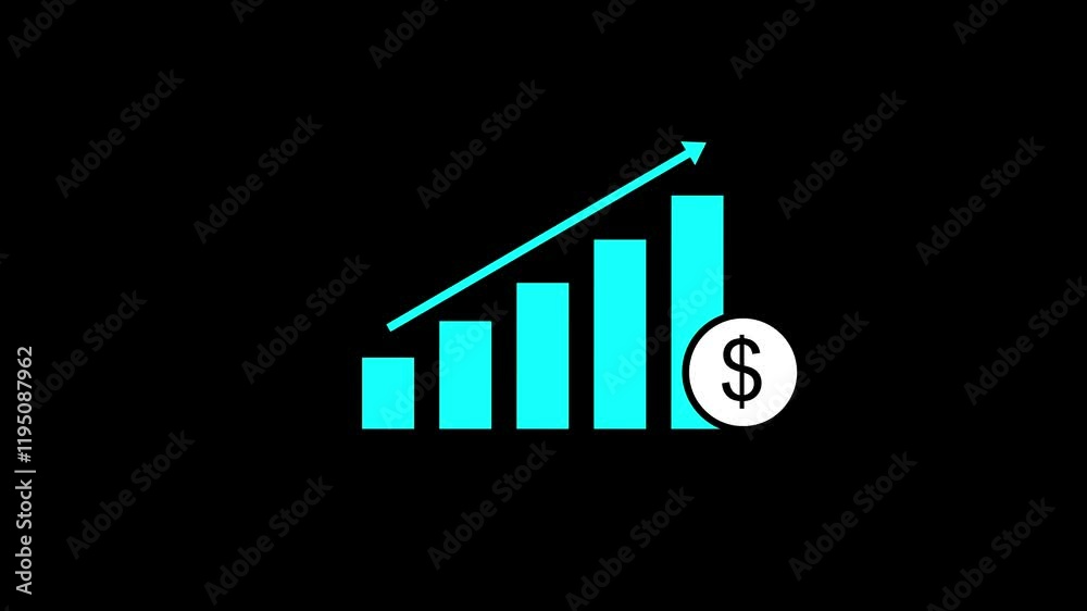 Business graph chart with dollar sign icon animation Isolated on Black Background Business graph chart with dollar sign icon animation Isolated on Black Background