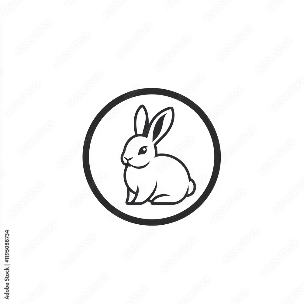 Drawing of Bunny Sitting in Circle, White Background, Sticker Drawing of Bunny Sitting in Circle, White Background, Sticker