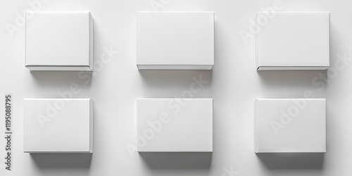 White box packaging arranged in a 2x3 grid on a clean white background offering ample copy space for branding and product presentation. photo