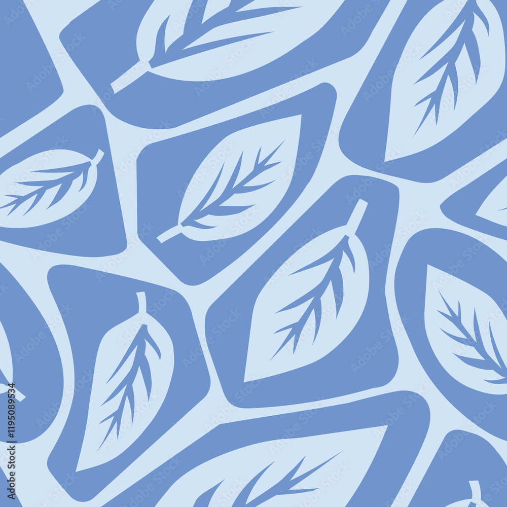 Fototapeta premium Seamless pattern with leaves on a blue background. Vector illustration.