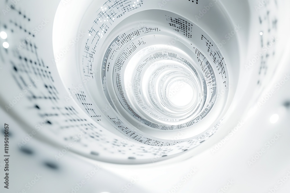 a futuristic white spiral tunnel with circuit board patterns, light effects a futuristic white spiral tunnel with circuit board patterns, light effects