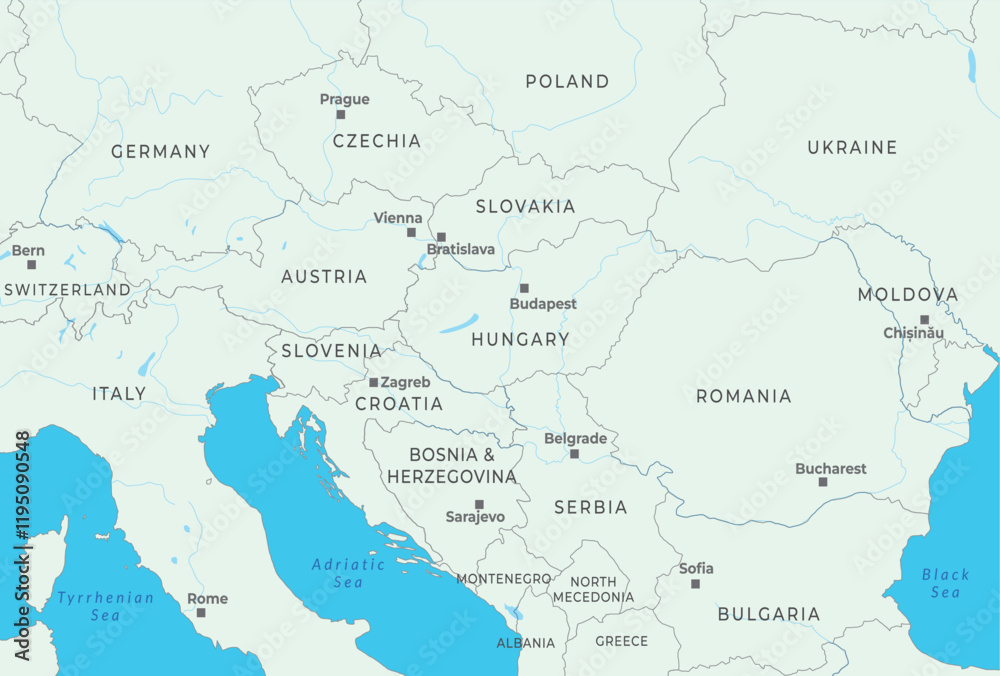Obraz premium Central Europe map highlighting countries and borders