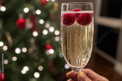 Festive Sparkling Wine with Raspberries photo