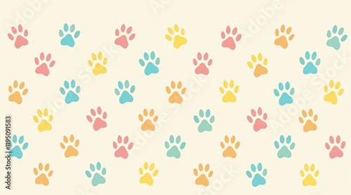 Playful paw patterns on light background cute animal theme graphic art vibrant colors fun and whimsical design