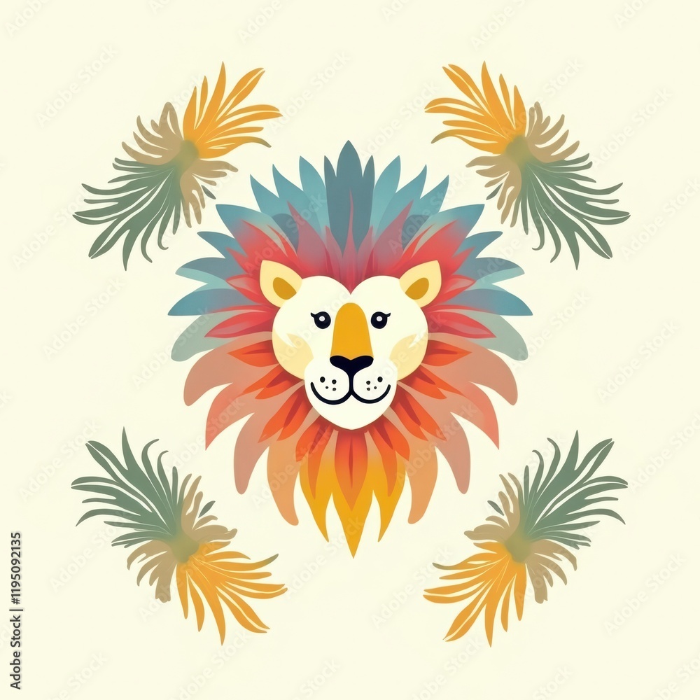 Fototapeta premium Vibrant lion illustration pattern colorful background digital artwork creative environment whimsical concept