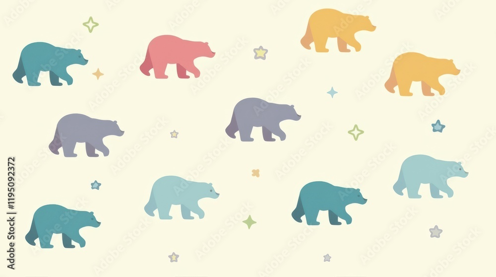 Playful bear patterns on soft background children's decor colorful environment whimsical viewpoint fun concept Playful bear patterns on soft background children's decor colorful environment whimsical viewpoint fun concept