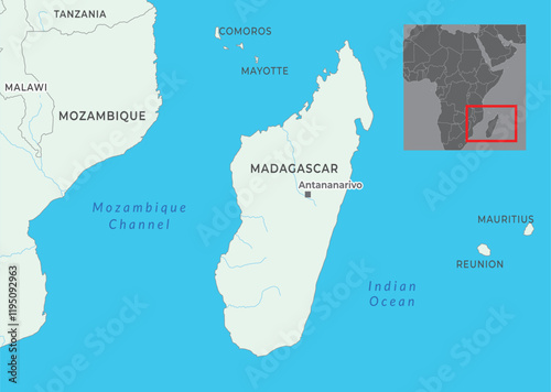 South East Africa map highlighting countries, borders and name