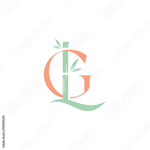 Elegant Minimalistic GL Logo Design with Bamboo and Leaf Motif