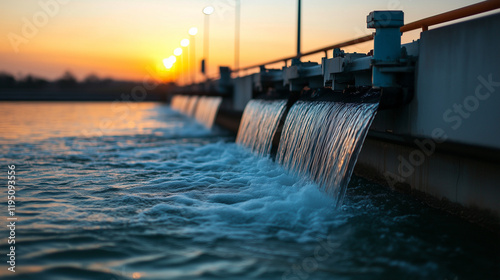 Wallpaper Mural A dam illuminated at night with cascading water glowing under bright spotlights. Torontodigital.ca