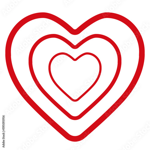 Vector illustration of three red linear hearts