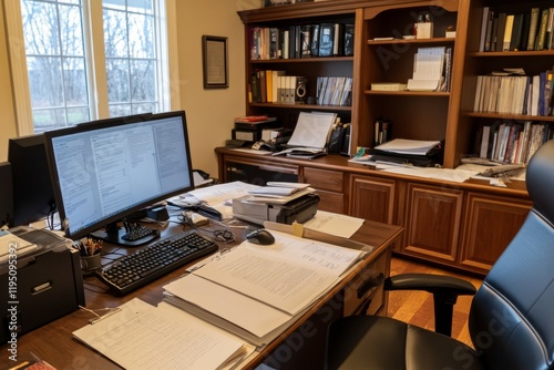 Wallpaper Mural Organized Home Office with Wooden Furniture Torontodigital.ca