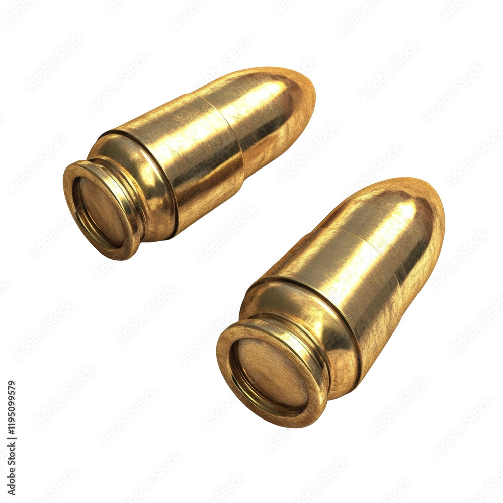 The image shows two golden colored bullets isolated against a black background showcasing their metallic texture and detail. The image shows two golden colored bullets isolated against a black background showcasing their metallic texture and detail.
