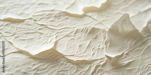 Intricate ivory textured paper with delicate folds and creases showcasing unique texture and depth in a soft natural light setting. photo