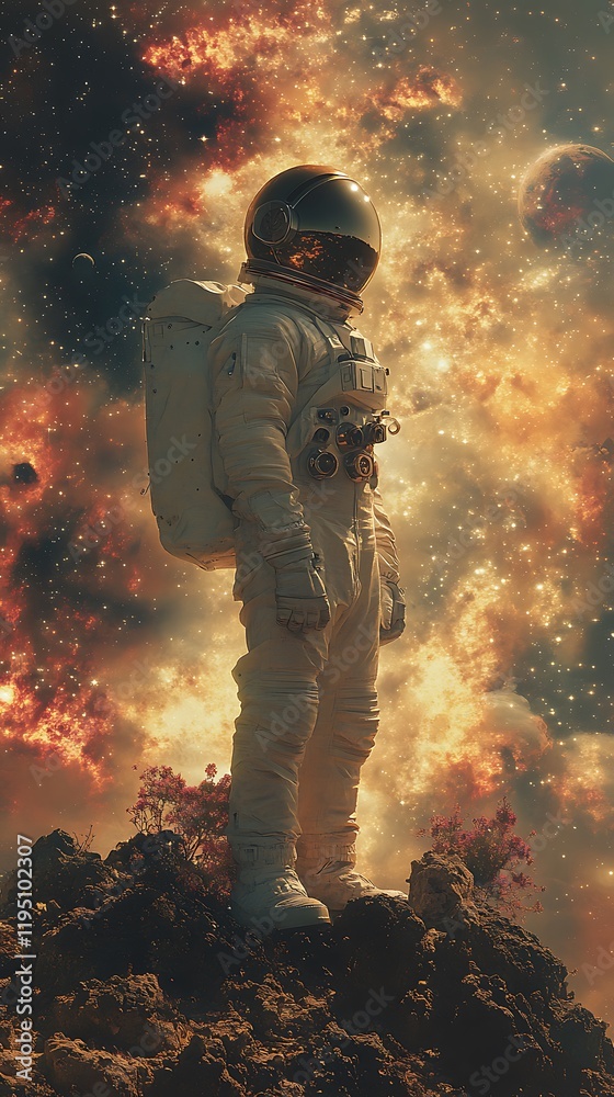 Cosmic Wanderer Surreal Astronaut Landscape Vibrant Sky Sci-Fi Inspiration Illustration Cosmic Wanderer Surreal Astronaut Landscape Vibrant Sky Sci-Fi Inspiration Illustration
