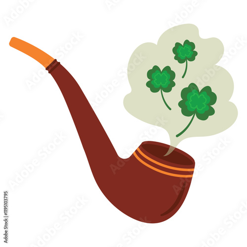 Leprechaun smoking pipe a festive attribute of St. Patrick's Day wisps of enchanted smoke.