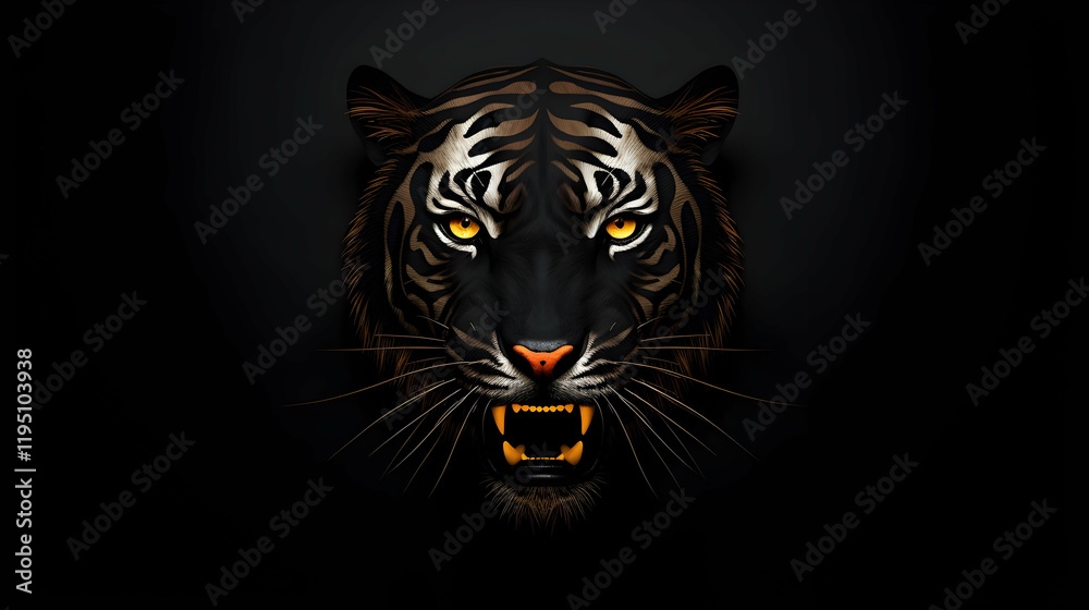 Obraz premium Dark minimalist desktop wallpaper, tiger design, exuding power and focus