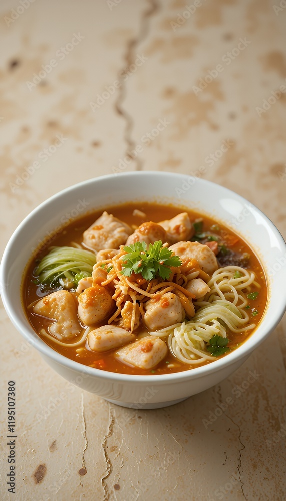 Delicious Asian Noodle Soup in a White Bowl Delicious Asian Noodle Soup in a White Bowl