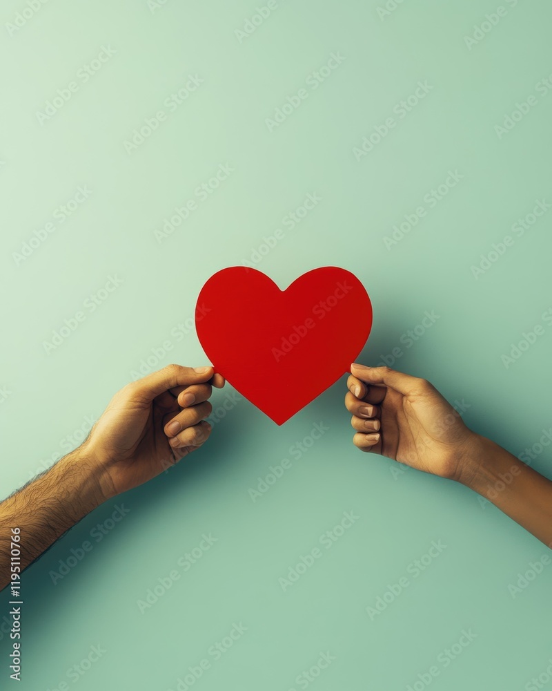 Unity and love concept with diverse couples hands holding red heart symbol Unity and love concept with diverse couples hands holding red heart symbol
