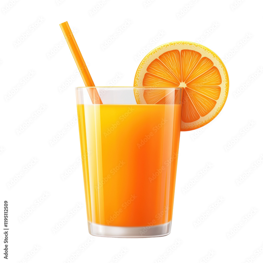 Refreshing orange juice with a slice and straw Refreshing orange juice with a slice and straw