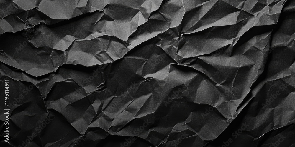 Crumpled black paper background with deep creases and a textured grunge appearance showcasing various shades of black and grey tones Crumpled black paper background with deep creases and a textured grunge appearance showcasing various shades of black and grey tones