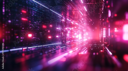 Futuristic 80s retro backdrop with a digital cyber laser grid 