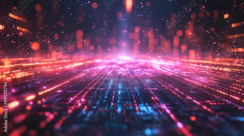 Futuristic 80s retro backdrop with a digital cyber laser grid 