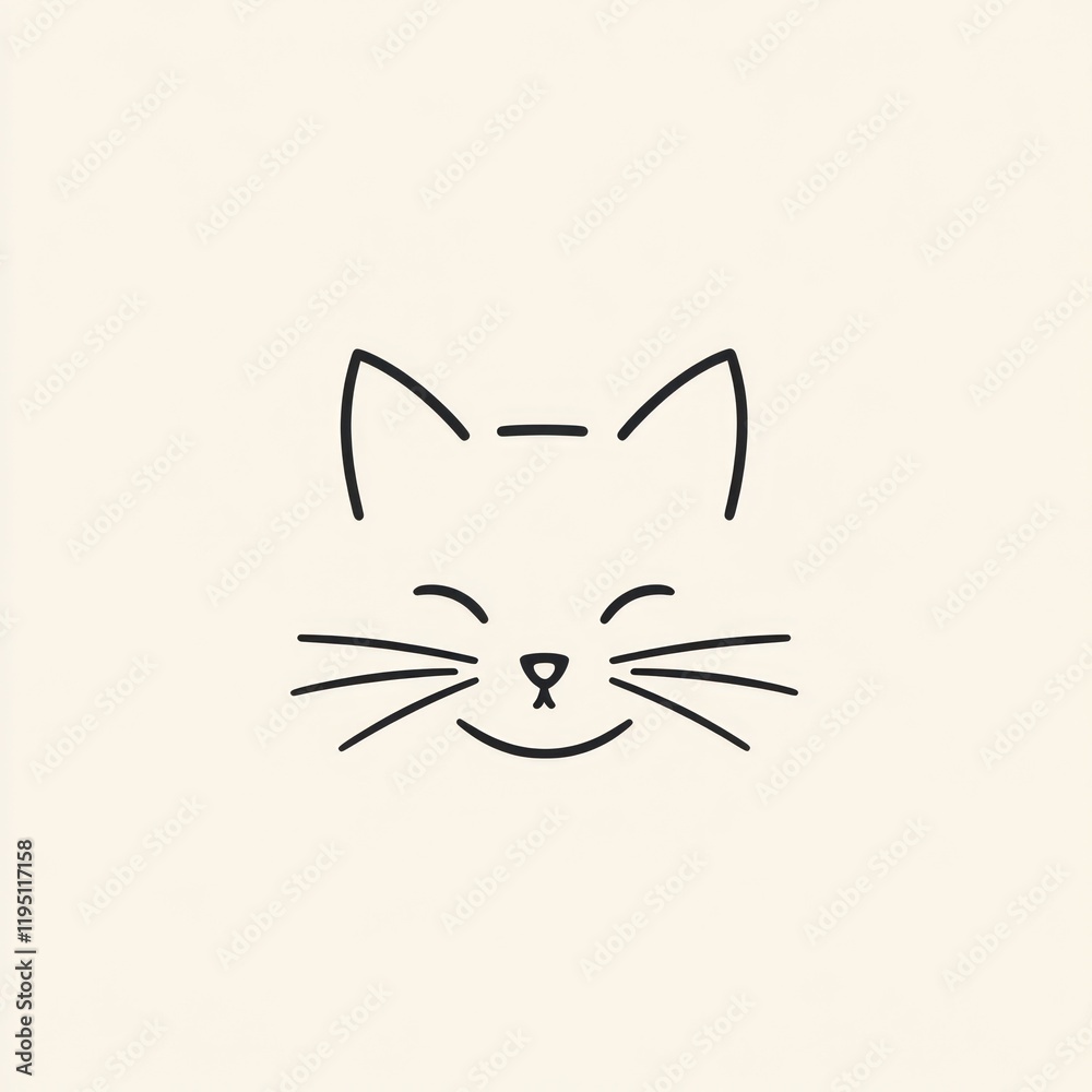 Happy minimalist cat face illustration, simple design, pastel background, for social media Happy minimalist cat face illustration, simple design, pastel background, for social media