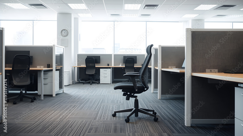 Fototapeta premium Room with chairs, Empty Modern Office Workspace