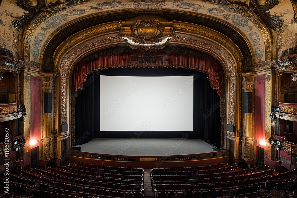 Fototapeta premium Empty Historic Theater with Grand Stage and Seating