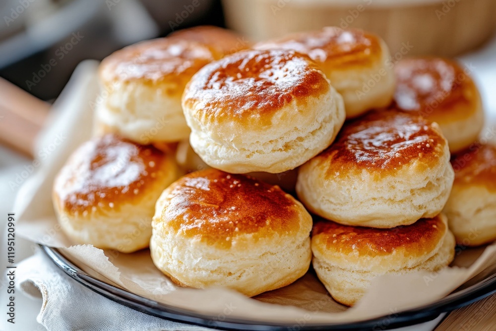 Freshly Baked Golden Biscuits Piled on a Rustic Plate - Perfect for Breakfast, Brunch, or Culinary Photography Freshly Baked Golden Biscuits Piled on a Rustic Plate - Perfect for Breakfast, Brunch, or Culinary Photography
