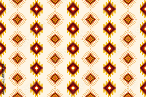 Pixel ethnic  pattern oriental traditional. Design fabric pattern textile African, Aztec African America Indian seamless. Floral pixel art pattern on navy background  vector illustration