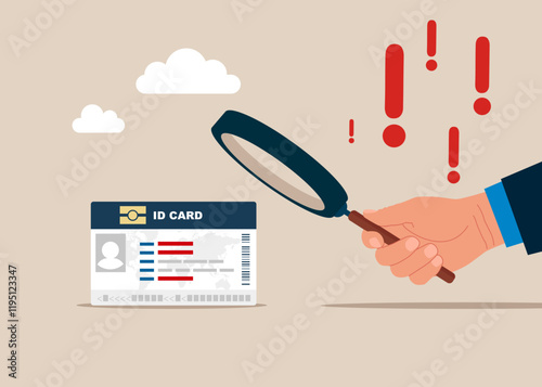 ID card and driver license. HR use magnifying glass to choose recruitment applicants. Modern vector illustration in flat style. 