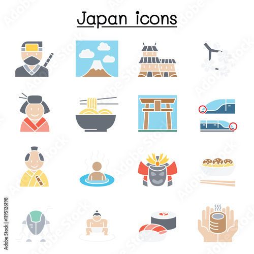 japan icon set in thin line style