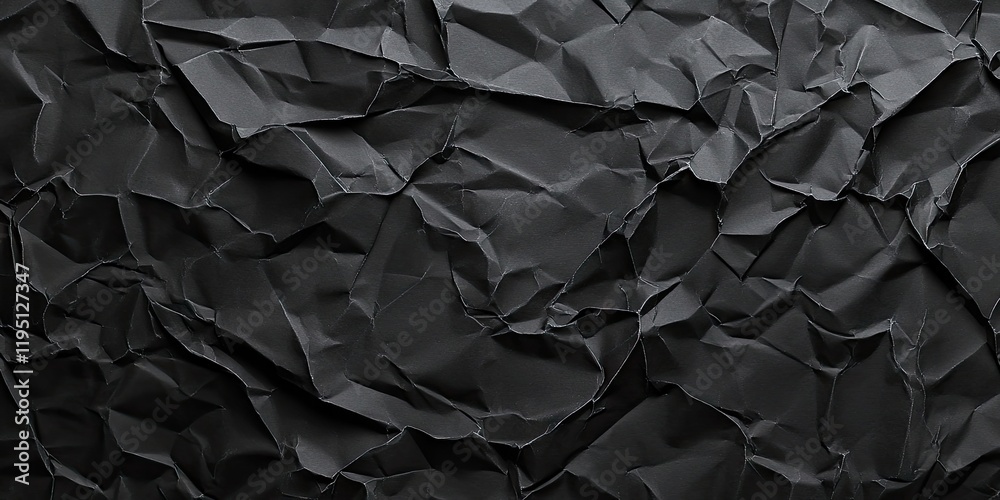 Textured black crumpled paper background showcasing deep creases and shadows for a gritty grunge effect with varying light reflections and angles Textured black crumpled paper background showcasing deep creases and shadows for a gritty grunge effect with varying light reflections and angles