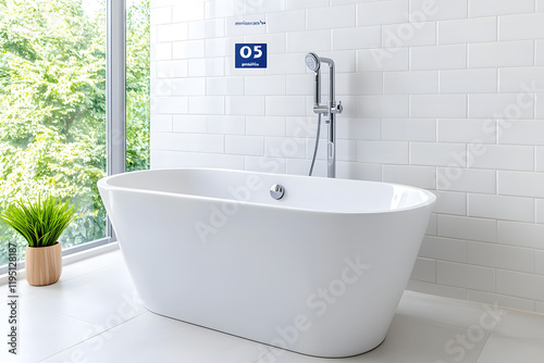 White ceramic bathtub in modern bathroom 