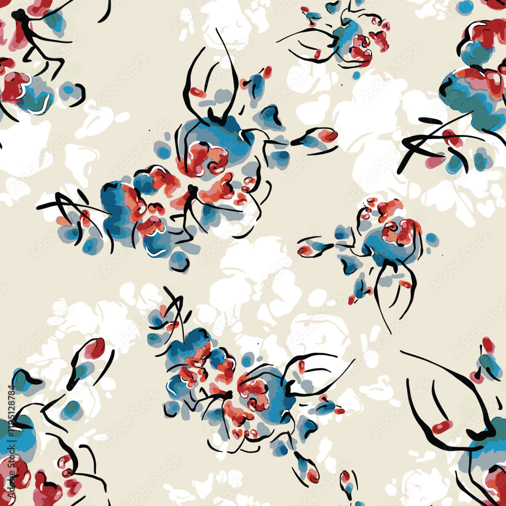 Fototapeta premium abstract an embossed blooming bright flower motif arrangement all - over textile design illustration digital image printing factory