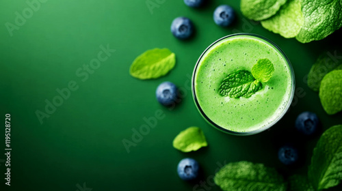 Refreshing healthy food smoothie recipe with blueberries and mint kitchen counter food photography natural light healthy lifestyle photo