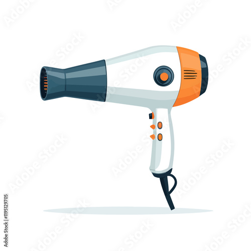 White orange black hair dryer, white orange black blow dryer, vector illustration on white background.