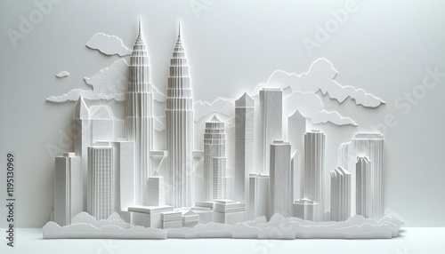 Paper cut and wood cut craft of petronas towers in kuala lumpur stunning architectural artistry creative environment unique viewpoint