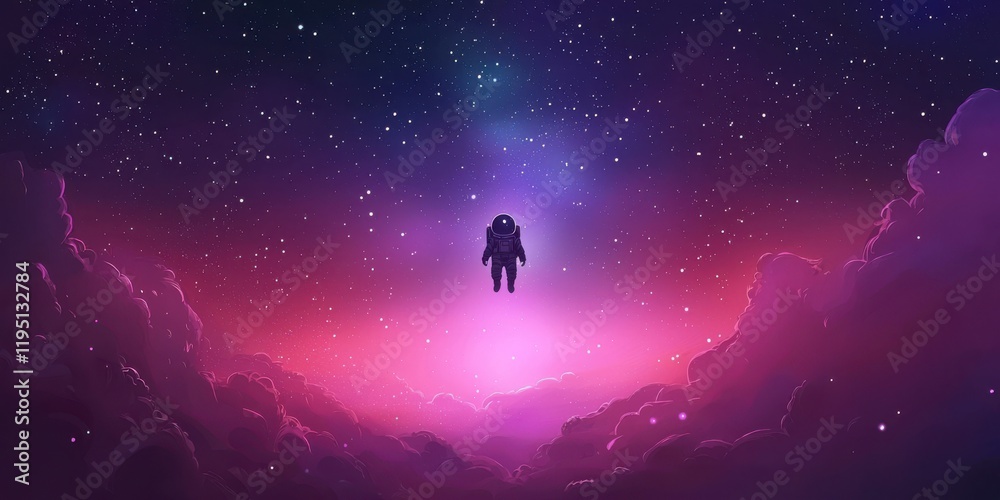 Fototapeta premium Surreal Astronaut Floating in a Cosmic Dreamscape with Vivid Colors and Starry Background Representing Freedom, Exploration, and Space Adventure