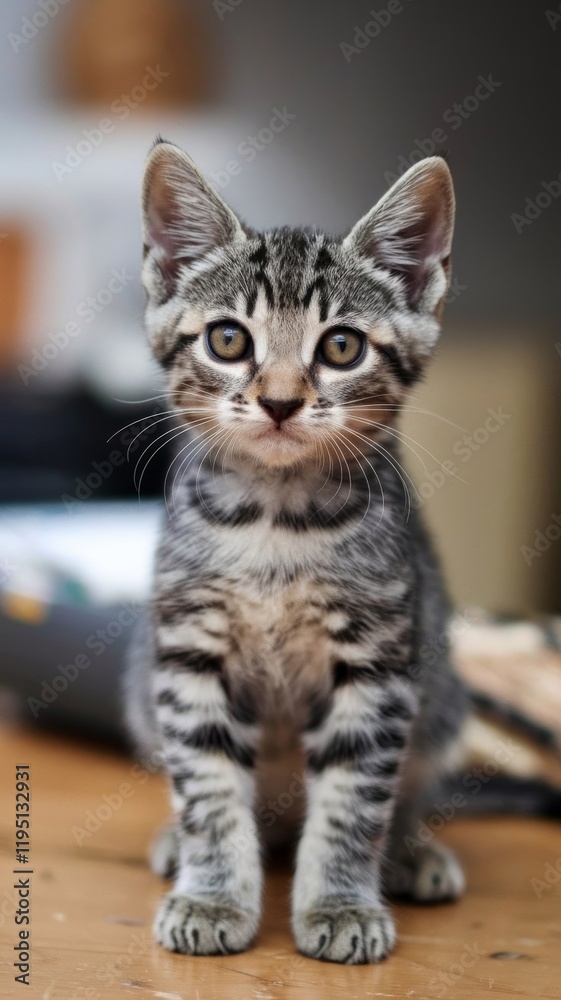 Photo of a serious pretty kitten looking directly into camera lens. Photo of a serious pretty kitten looking directly into camera lens.