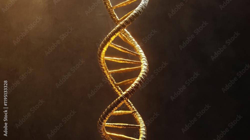 Stunning Golden DNA Helix Representation for Scientific Illustrations, Genetic Research, and Biotechnology Projects Highlighting Life's Fundamental Building Blocks